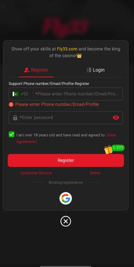 FLY33 Game register